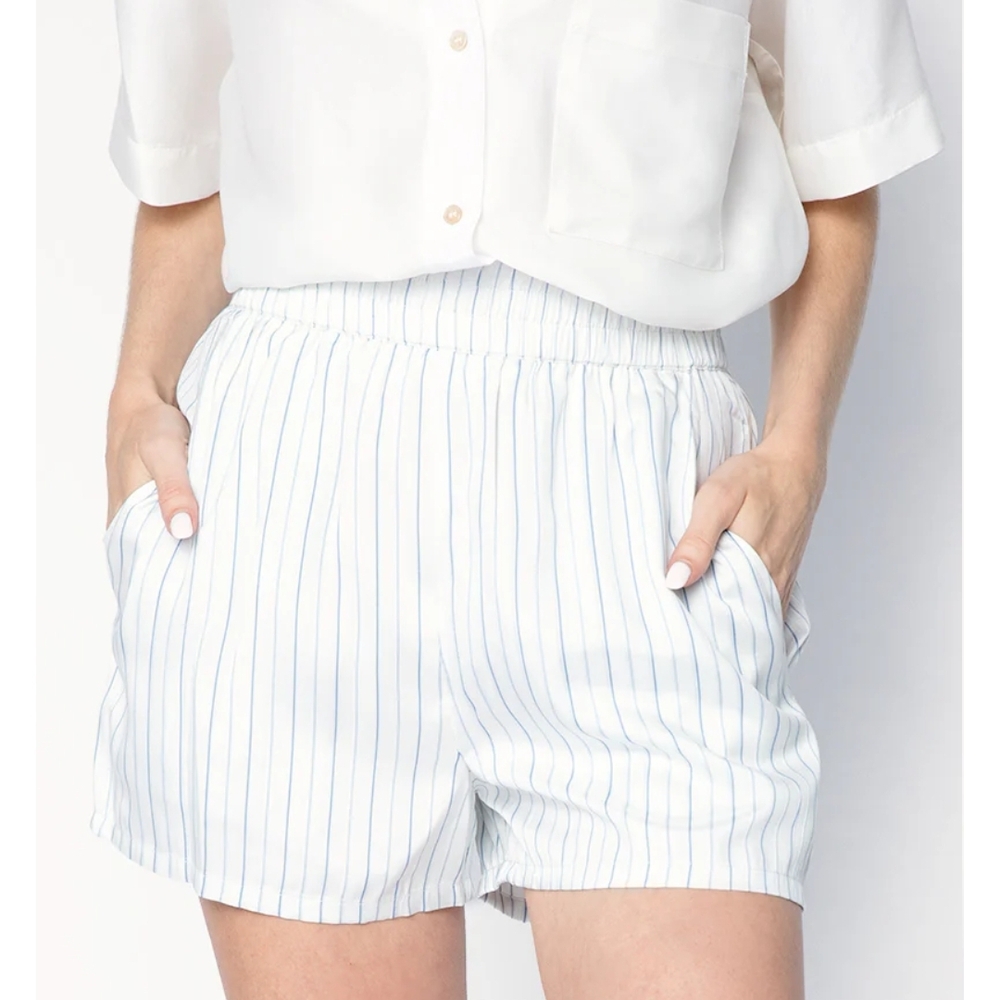 RTA Edwinna 100% Silk Pajama Short in White Striped